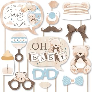 Big Dot of Happiness We Can Bearly Wait - Teddy Bear Baby Shower Photo Booth Props Kit - 20 Count