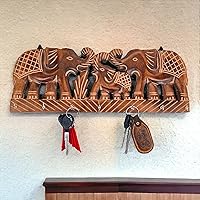 Vista 1 de Llavero de madera – Organizador decorativo para llaves de elefante montado en la pared con 7 ganchos – Estante para llaves para cocina, decoración