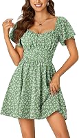 Rooscier Women's Tie Back Square Neck Wrap Ruffle Short Sleeve Flare Mini Dress - Flowy Elegant Curve-Hugging Style