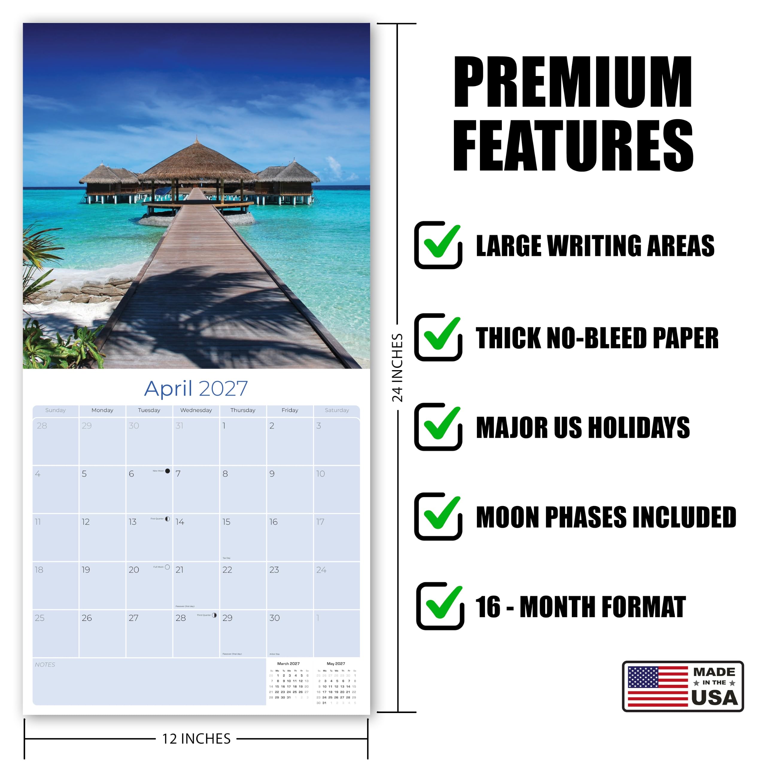 Calendario da parete per isole tropicali, calendario da viaggio, calendario da parete 2020-2021 - 16 mesi