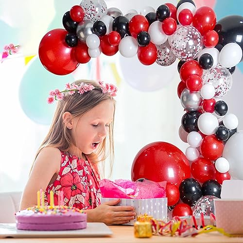Miniatura 4 de Kit de arco de guirnalda de globos de color rojo, negro, blanco y plateado, globos pequeños y grandes, globos rojos, blancos y negros, decoraciones