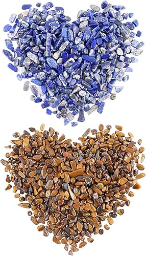Swpeet 2 libras de lapislázuli y ojo de tigre pequeños trozos de piedras preciosas trituradas, piedras de forma irregular, piedras de cristal