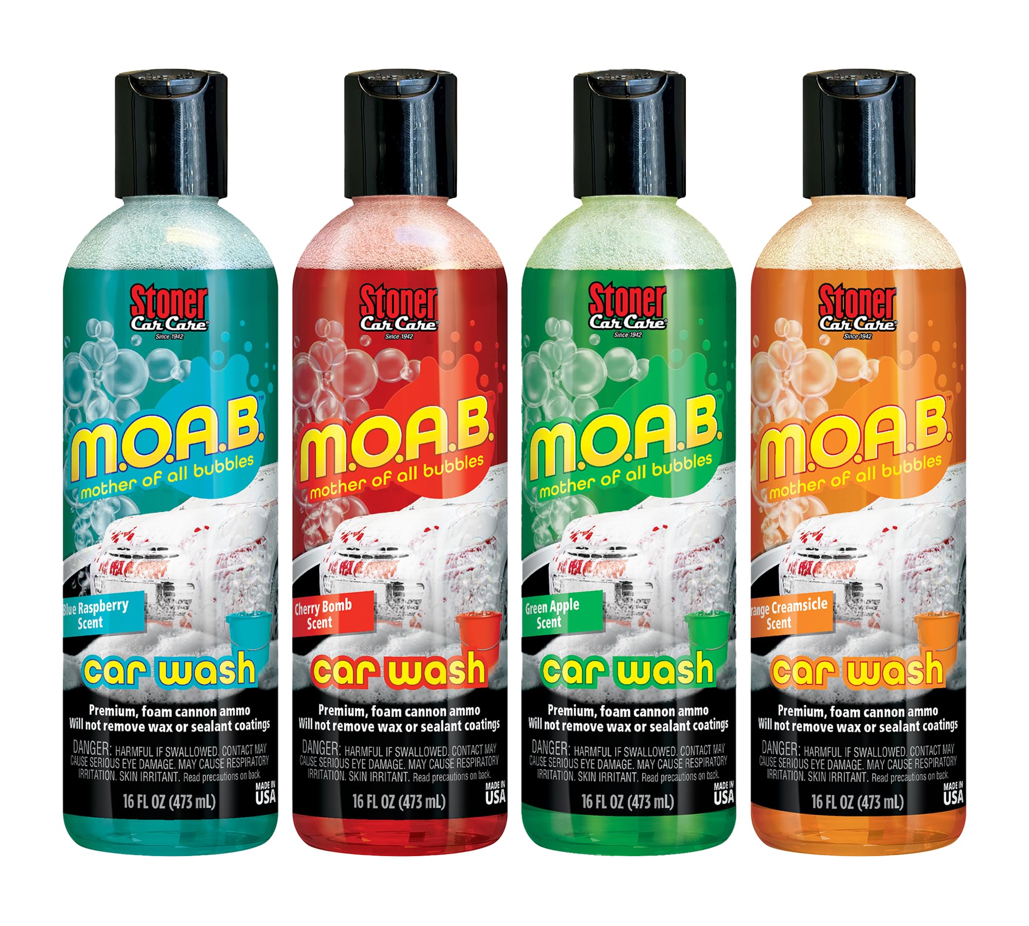 Stoner Car Care 99046 Mother Of All Bubbles M.O.A.B. High Foaming Car Wash Foam Cannon Ammo 4-Pack Kit For Foam Cannons, Foam Guns, or Bucket Washes, Safe on Car Wax and Coatings