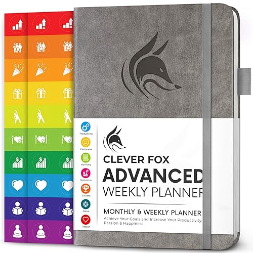 Clever Fox Advanced Weekly Planner – Undated Life Goal Planner for Daily Productivity &amp; Time Management – Day Organizer Journal – Hardcover A5, Grey