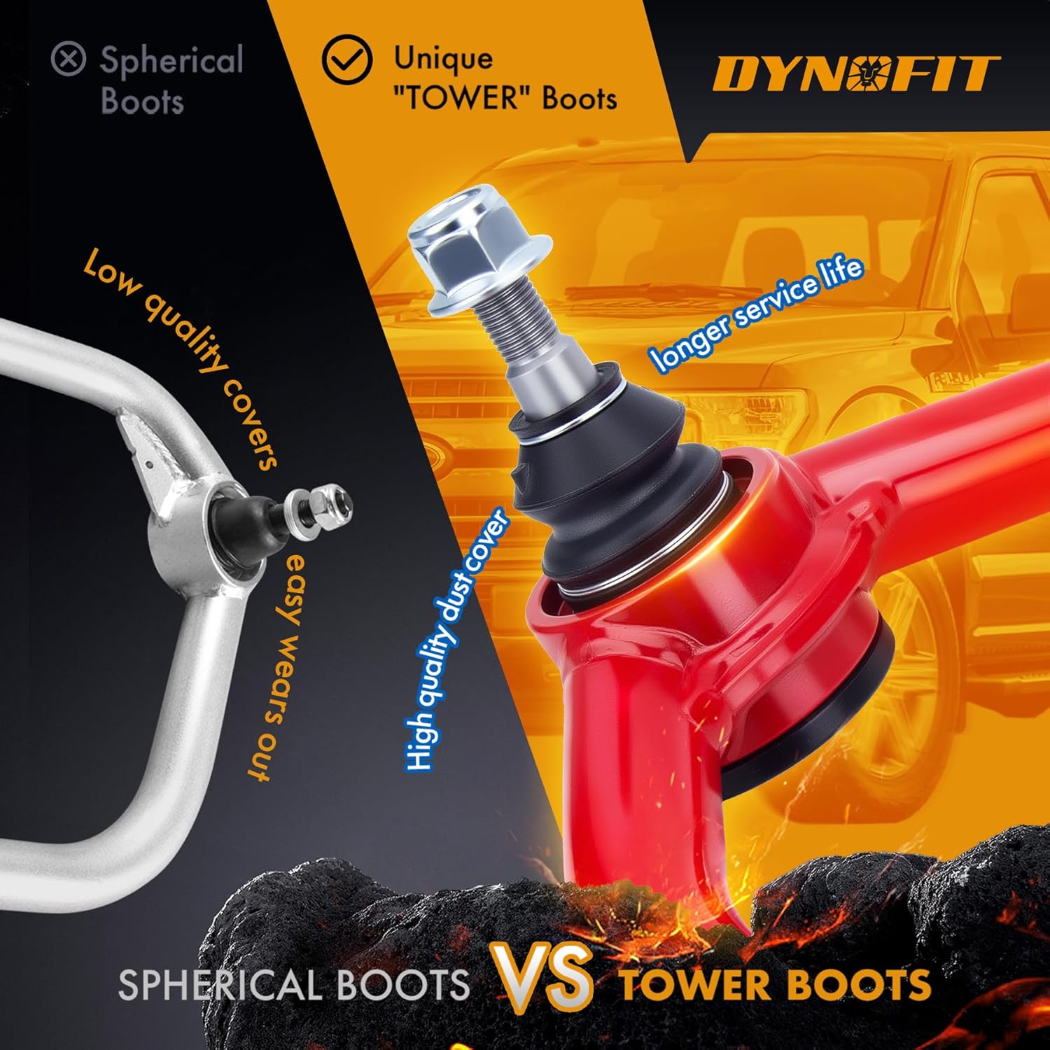 Dynofit F150 Upper Control Arms for 2-4" Lifted, Front Tubular Suspension Control Arm for 2004-2020 Ford F-150, Ball Joint Angle Correction for Leveling Lift Kit, Replacement UCAs, Red