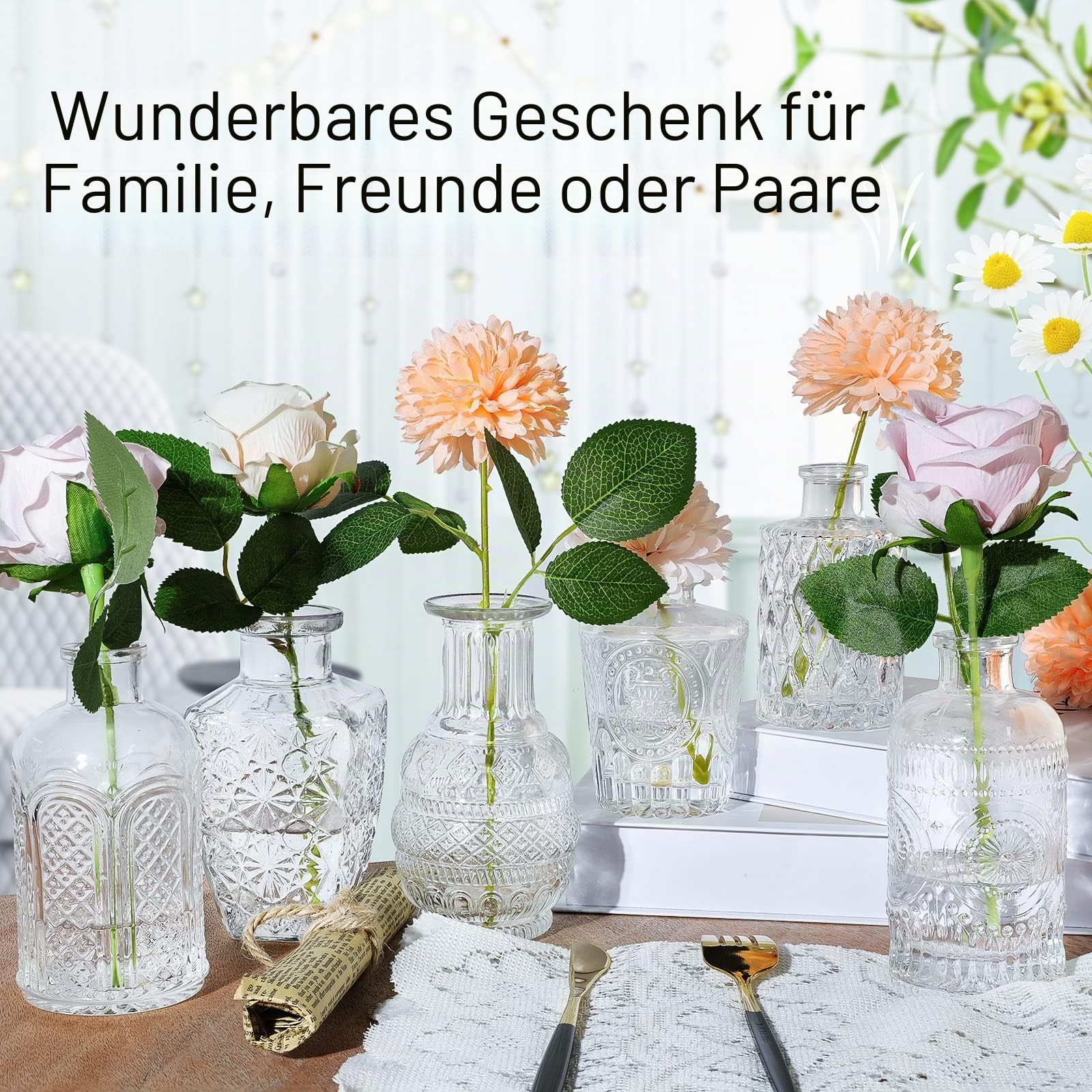 Kleine Vasen Set 24er Mini Vase Glas Vintage Hochzeit Kristalle Klare Blumenvase Verschiedene Groessen Modern Schmal Glasvasen Tischdeko Fur Blumen Deko Wohnzimmer Bad Muttertagsgeschenk