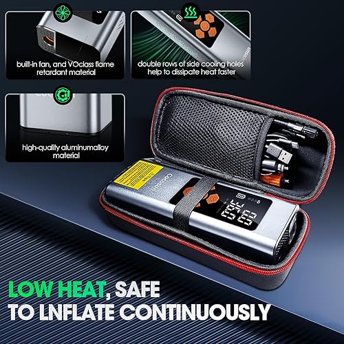 Miniatura 7 de Tire Inflator Portable Air Compressor, 2X Faster Inflation 9400mAh Battery & 12V DC Cord Car Tire Pump with LCD Display, 150PSI Electric Air Pump