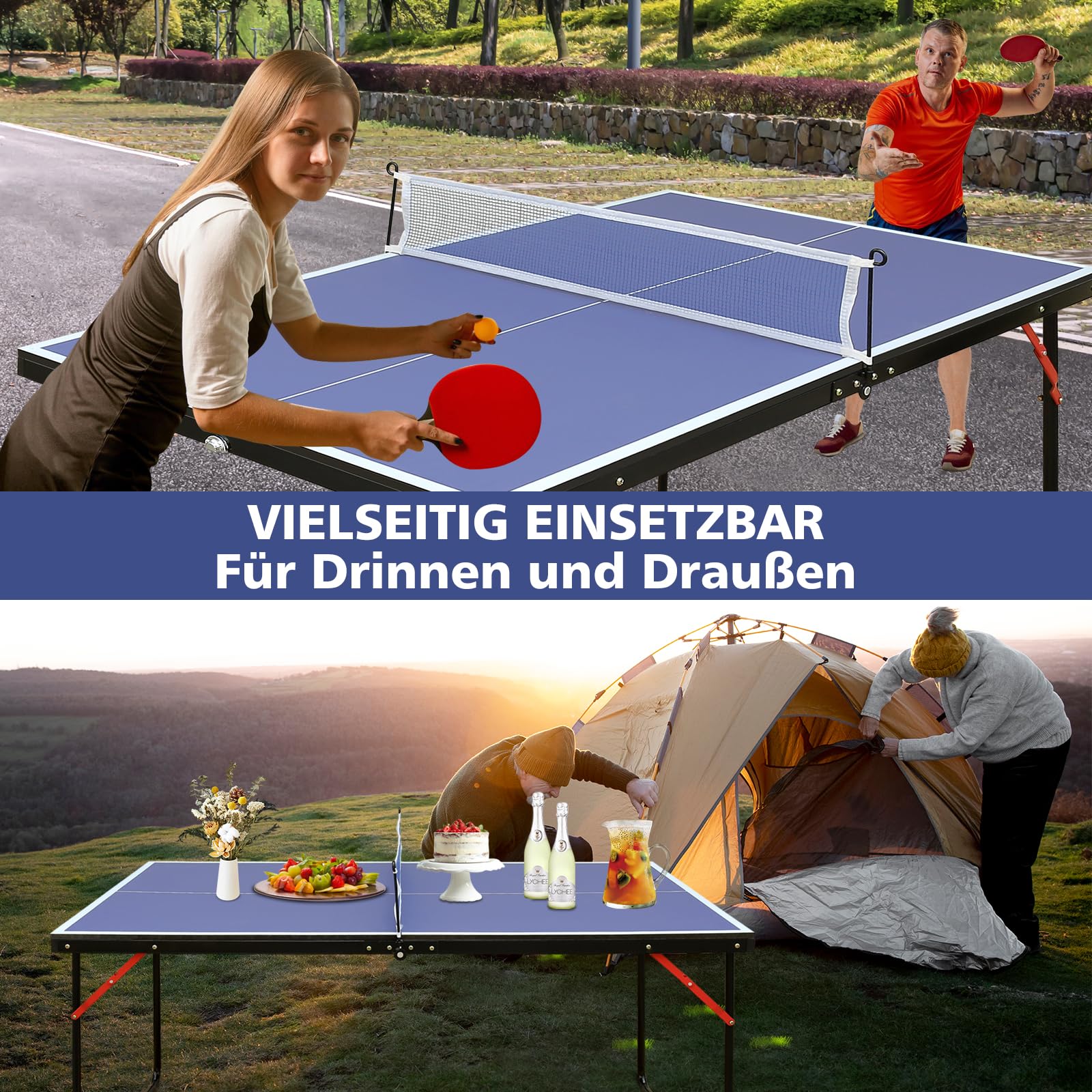 Table de ping-pong pliable 137 x 76 cm avec filet, raquettes et balles