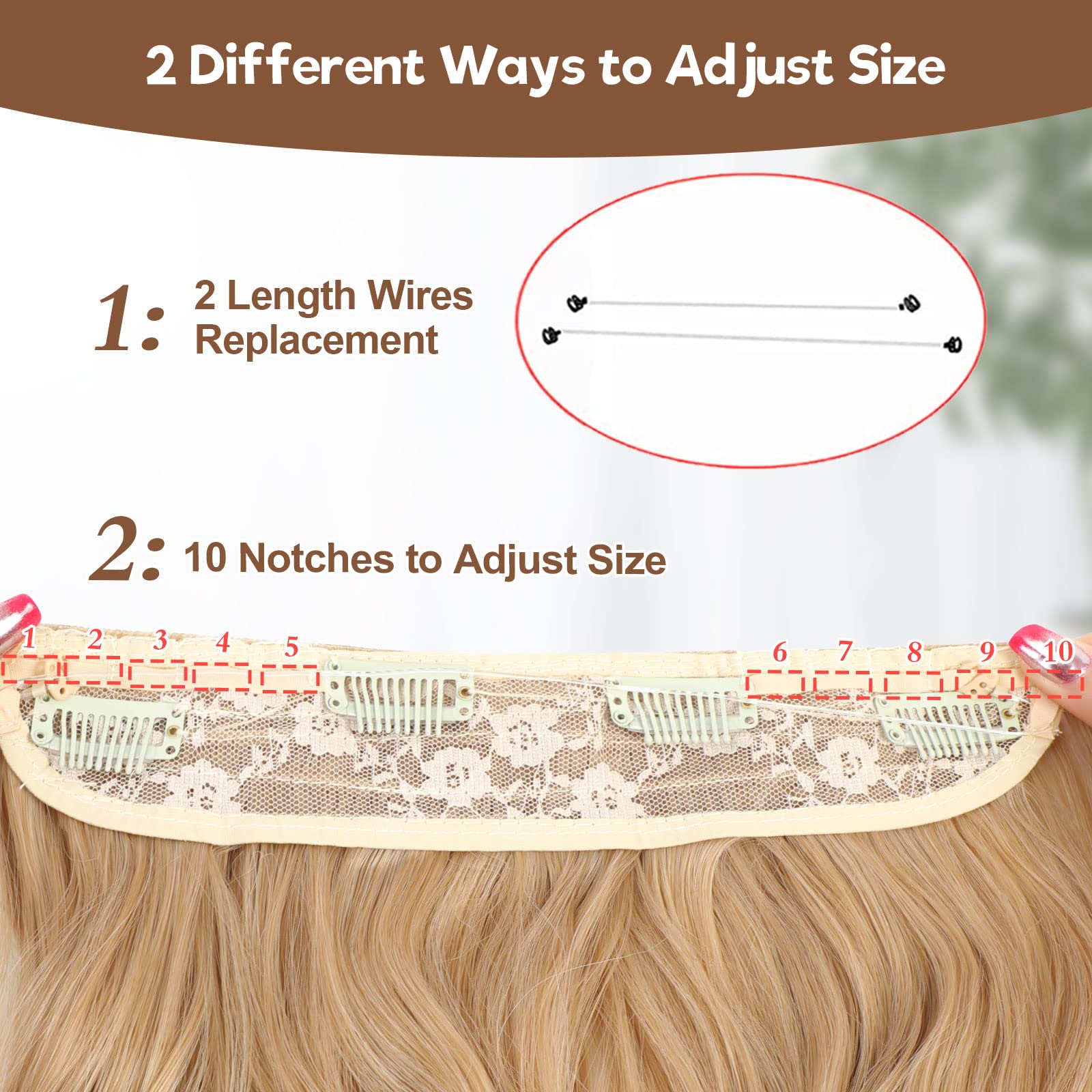 BUPPLER Halo Hair Extensions 20 Inch Invisible Wire Hair Extensions Adjustable Long Wavy Hairpiece Synthetic Upgrade 4 Secure Clips in Hairpieces 20 Inch,Medium Golden Brown - Image 4
