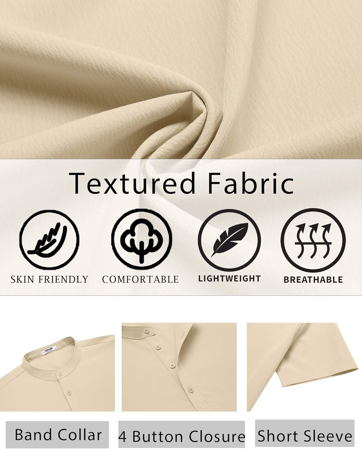 COOFANDY Men's Henley Shirt Short Sleeve Casual T-Shirt Summer Beach Hippie Henley Tee Shirt - Image 5