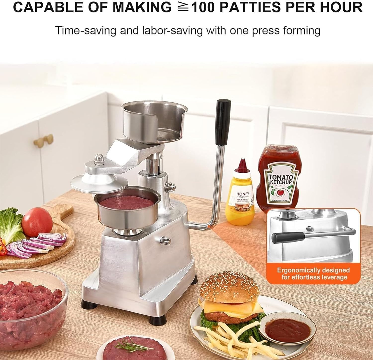 Manual Burger Patty Maker Set - 4" & 5" Burger Press Machine with 200 Patty Papers - Perfect for Homemade Burgers, Easy to Use, Ideal for BBQ and Grilling.