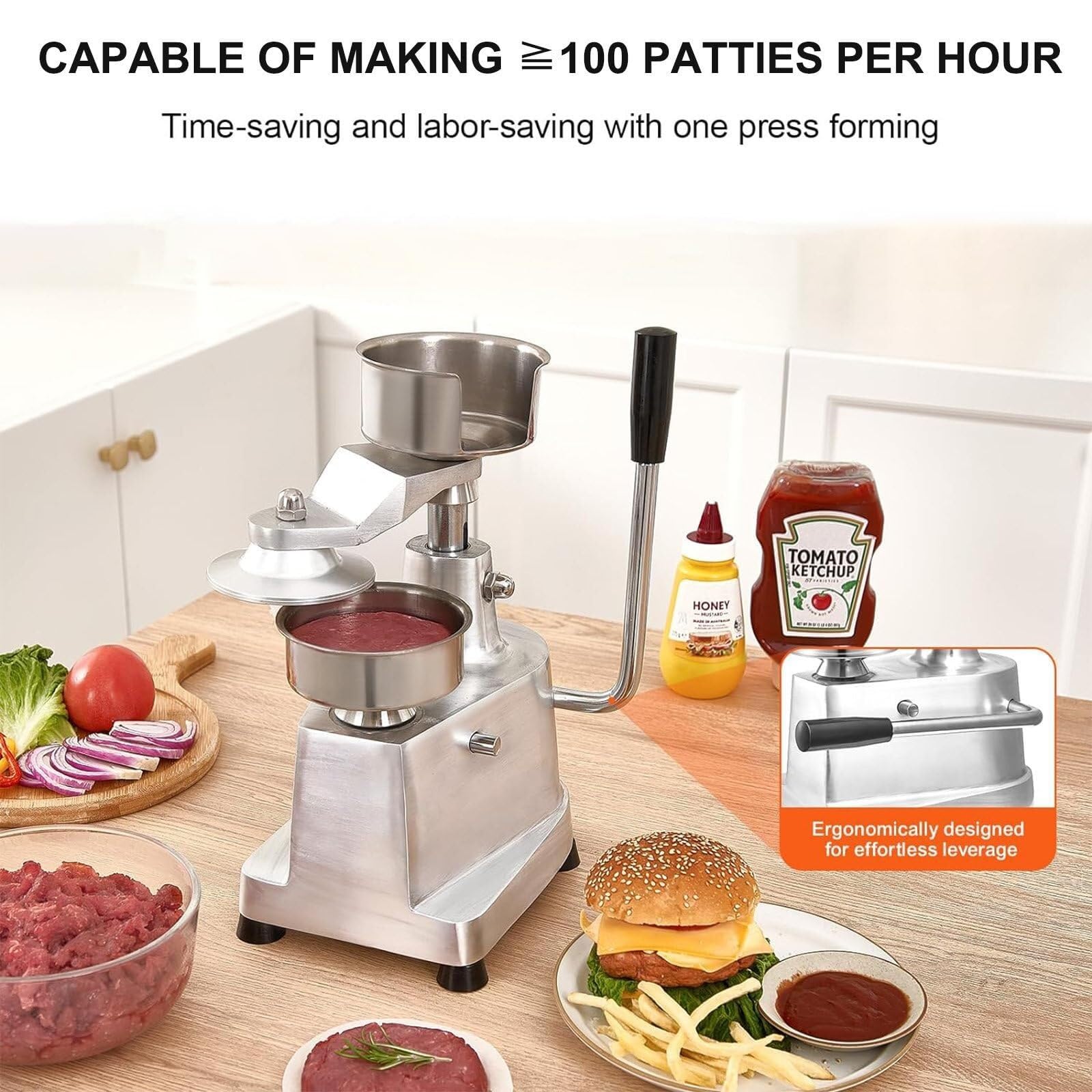 Pressa manuale per hamburger - produttore di hamburger commerciali per torte perfette - Strumenti essenziali per barbecue e utensili da cucina per hamburger fatti in casa
