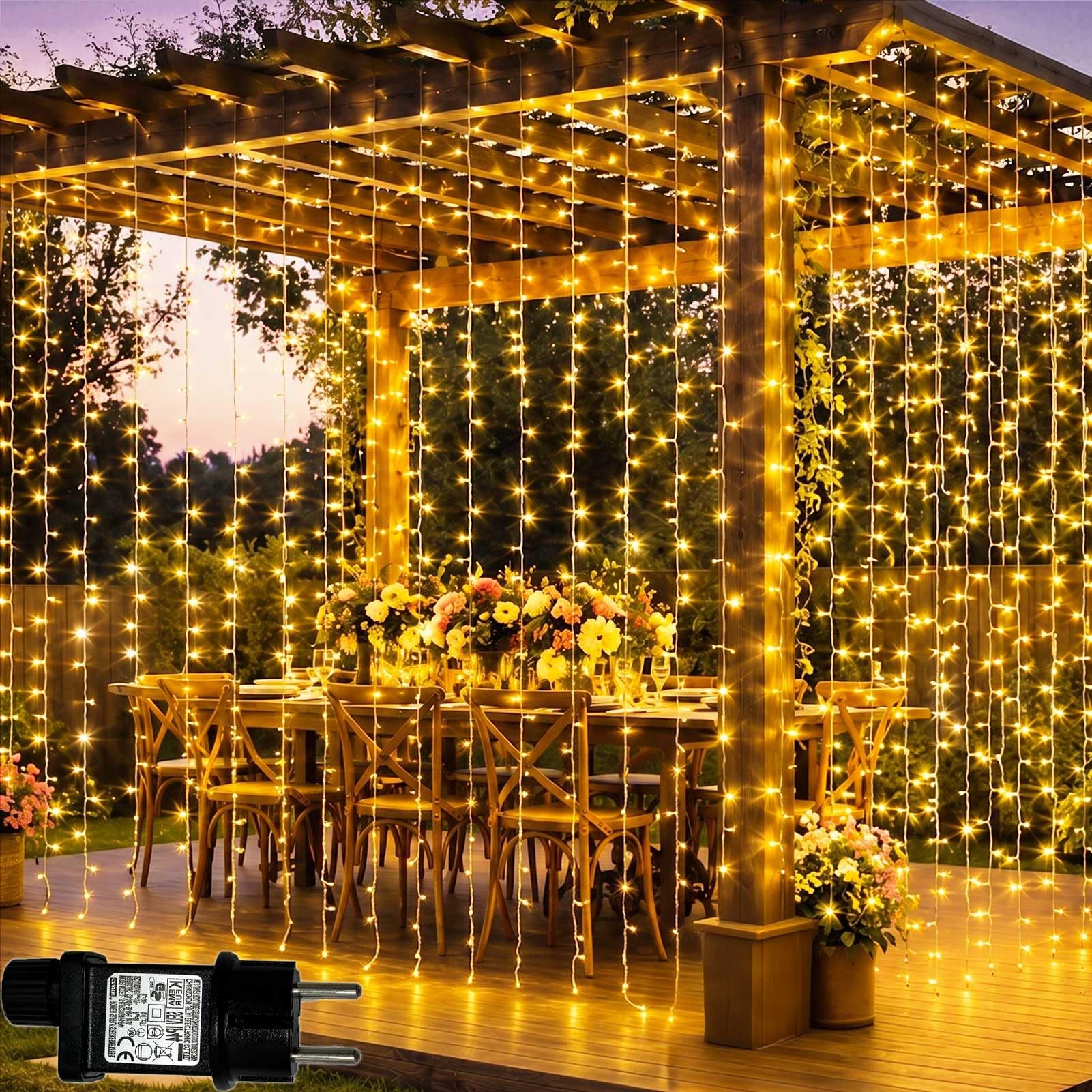 Lichtfam Tenda Luminosa Natale 300 LED 3x3m Luci Natale con Spina | 8 Modalità Luci a Tenda per Esterno, Impermeabile Decorazioni Luminose per Giardino Balcone Vetrina Matrimonio