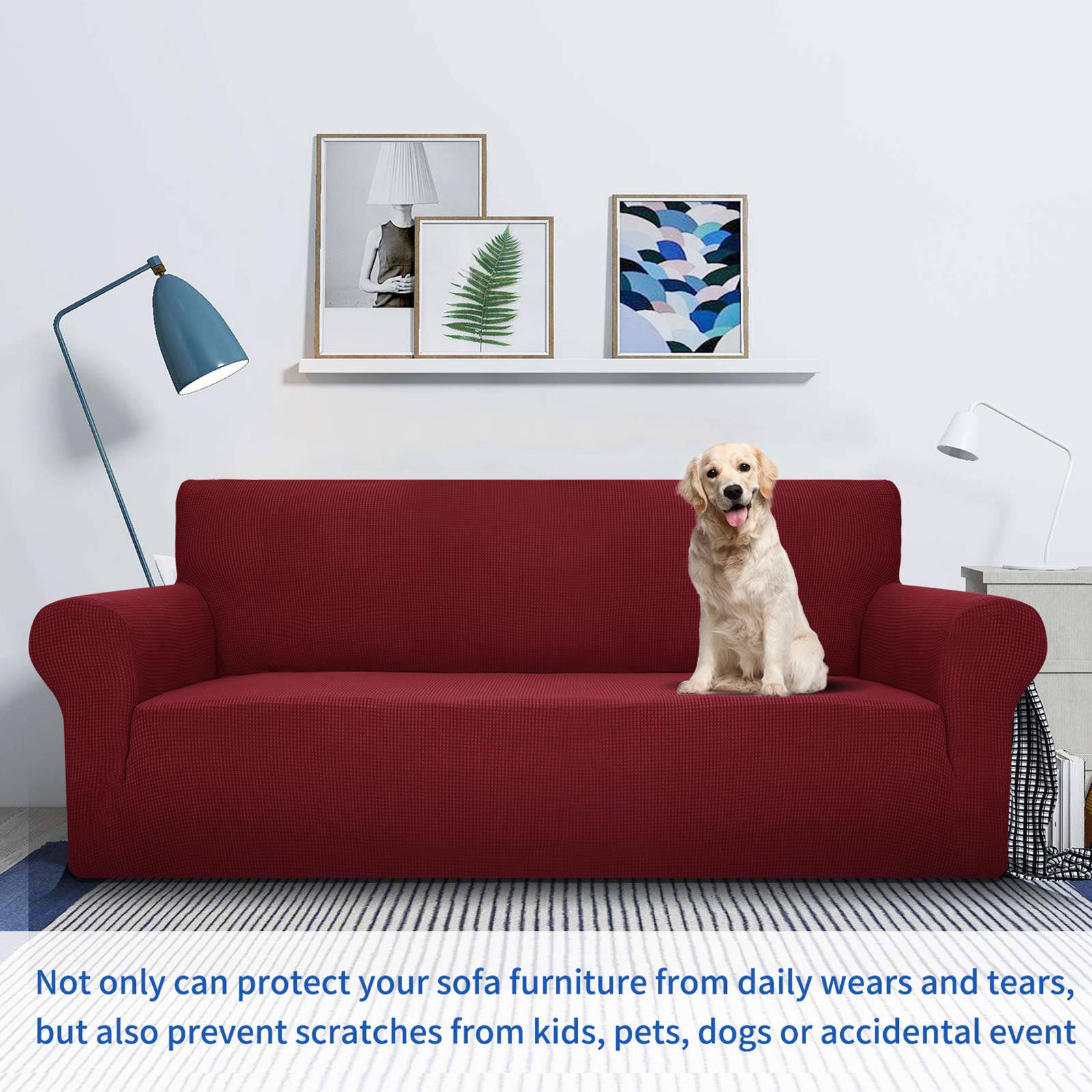 MAXIJIN Fodera per divano super elasticizzata per divano a 4 posti, fodere per divani extra large Jacquard Pet Dog Furniture Protector Fodera per divano aderente (4 posto, Rosso)