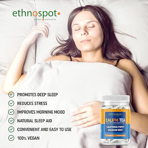 Miniatura 6 de CaliPM - Té de hierbas para ayudar al sueño de raíz de valeriana de amapola de California, promueve el sueño profundo y un sueño más largo, reduce