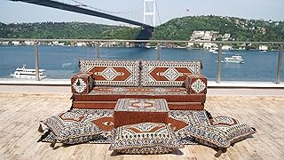 Oriental Cushions, Arabic Majlis, Arabic Floor Couch, Reading Loveseat, 8" Thickness Moroccan Floor Seating Set, Moroccan Home Decor Cushion (Sofa Full Set)