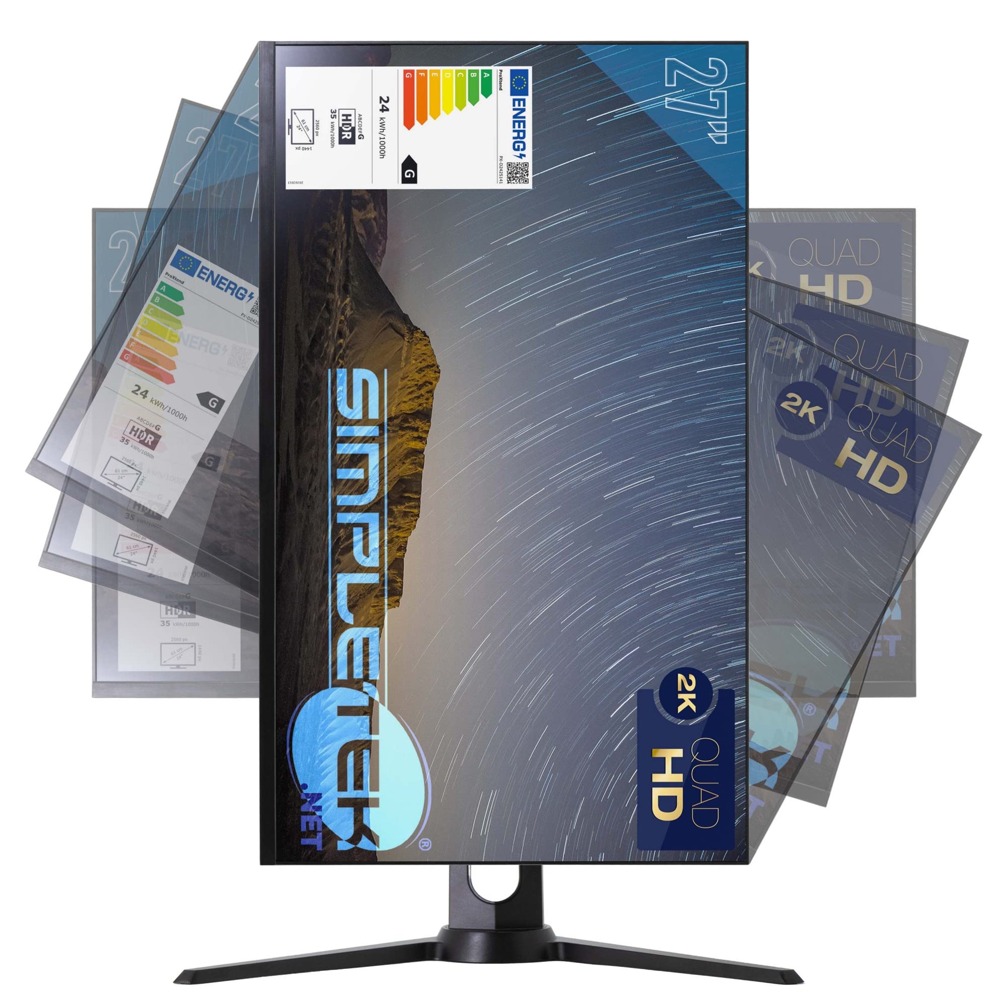 SIMPLETEK Monitor Gaming 27" 2K 144Hz 1ms Quad HD HDMI DisplayPort | Grafica Professionale LCD LED Nvidia G-Sync AMD Freesync Altezza Regolabile VESA