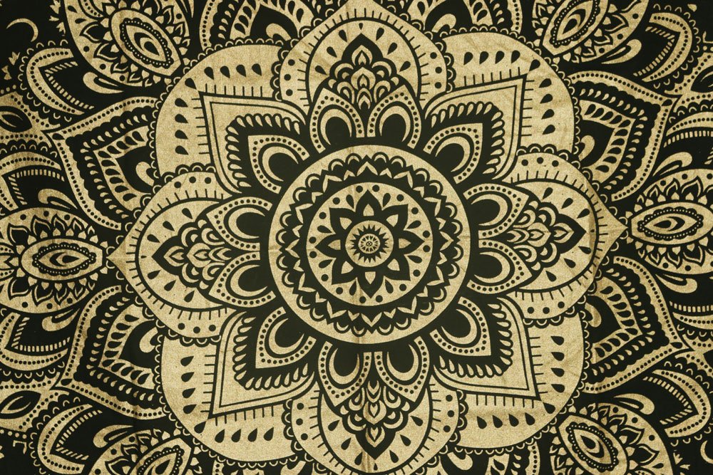 FUTURE - Arazzo fatto a mano, con mandala, colore: nero e oro, stile indiano