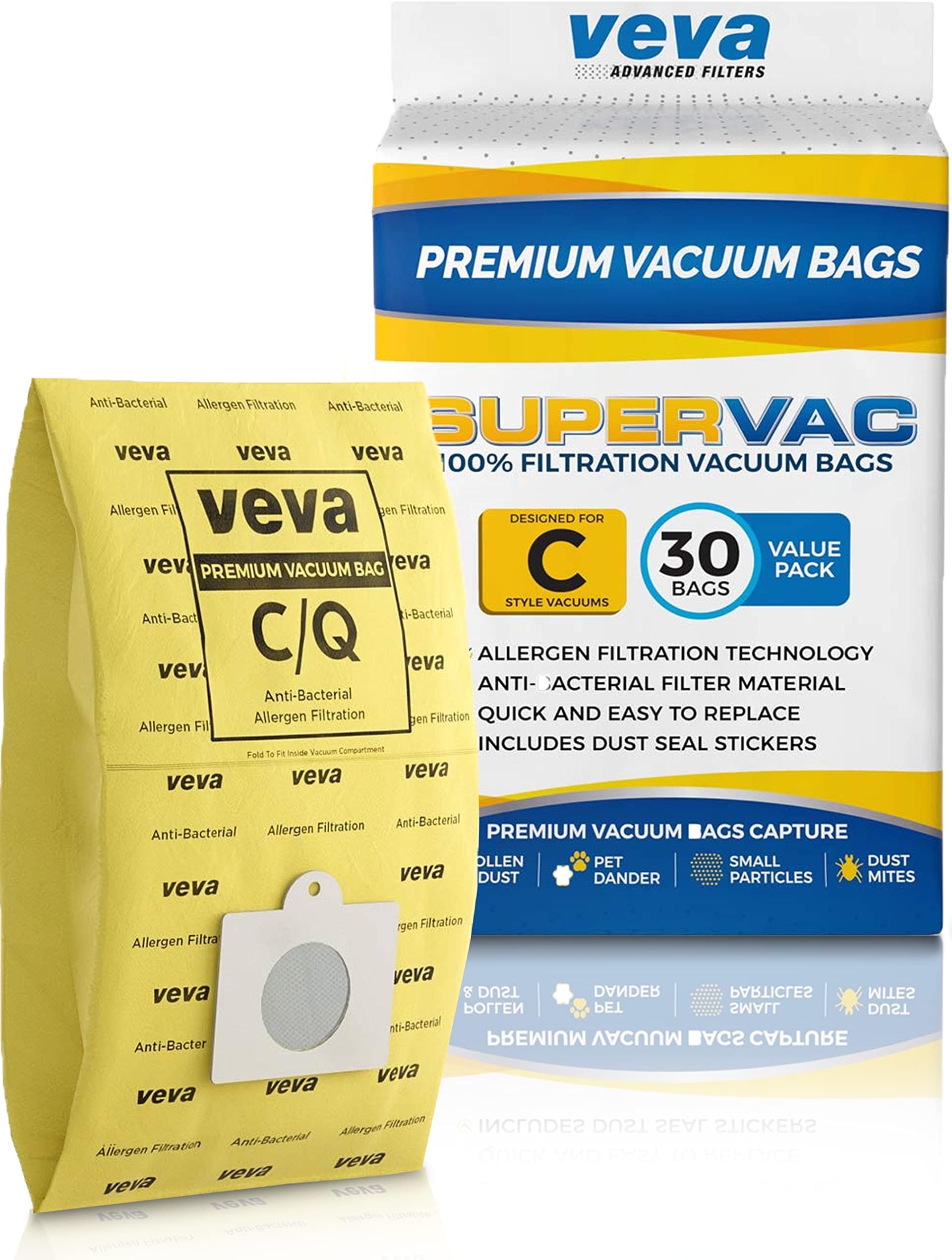 VEVA 30 Pack Premium Vacuum Filter Bags Type EL200F EL200CQ