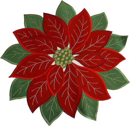 Miniatura 6 de Camino de mesa de flores de Pascua bordadas de Navidad rojo y verde para decoración de mesa de Navidad en el hogar, cena, Navidad, 14 x 36 pulgadas