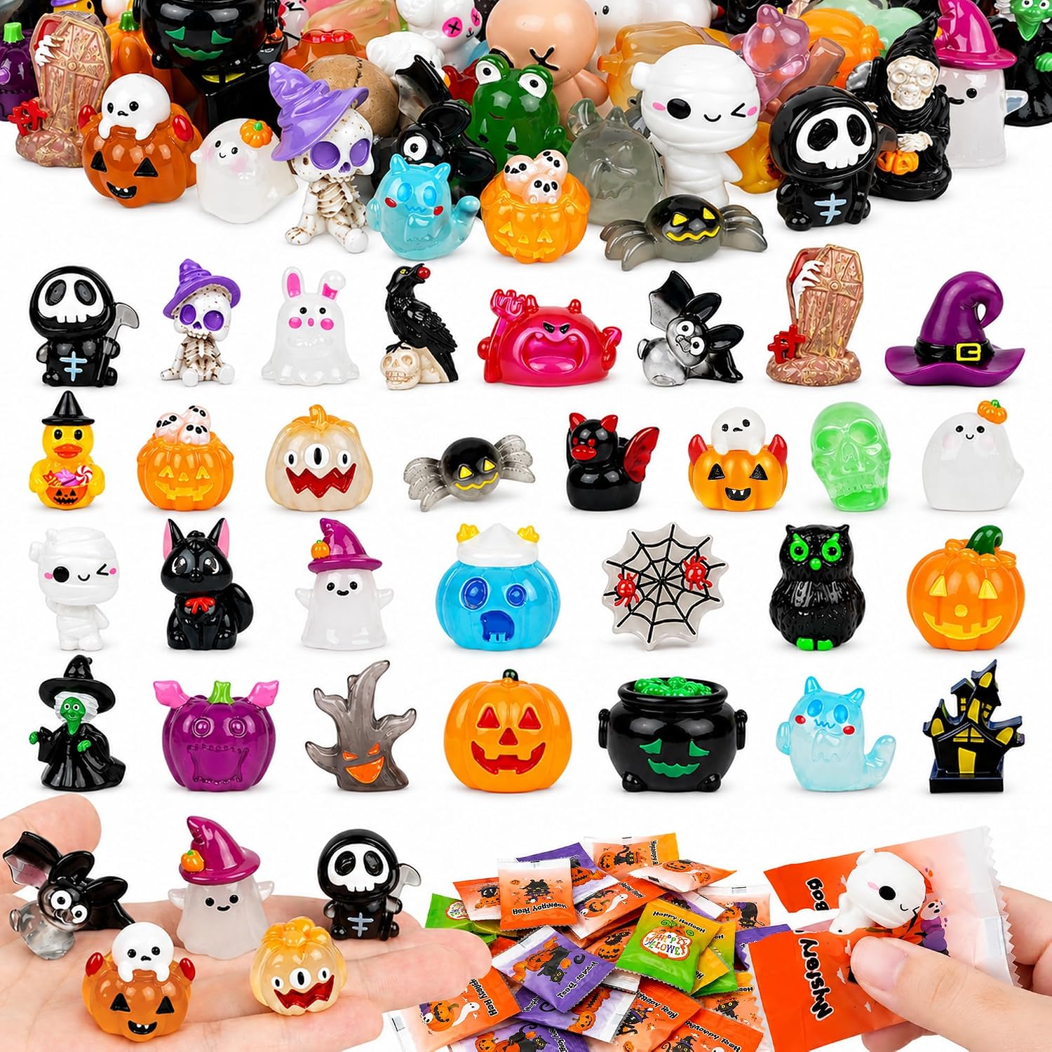 60PCS Halloween Resin Figures Blind Bags, Mystery Bag Mini Resin Animals