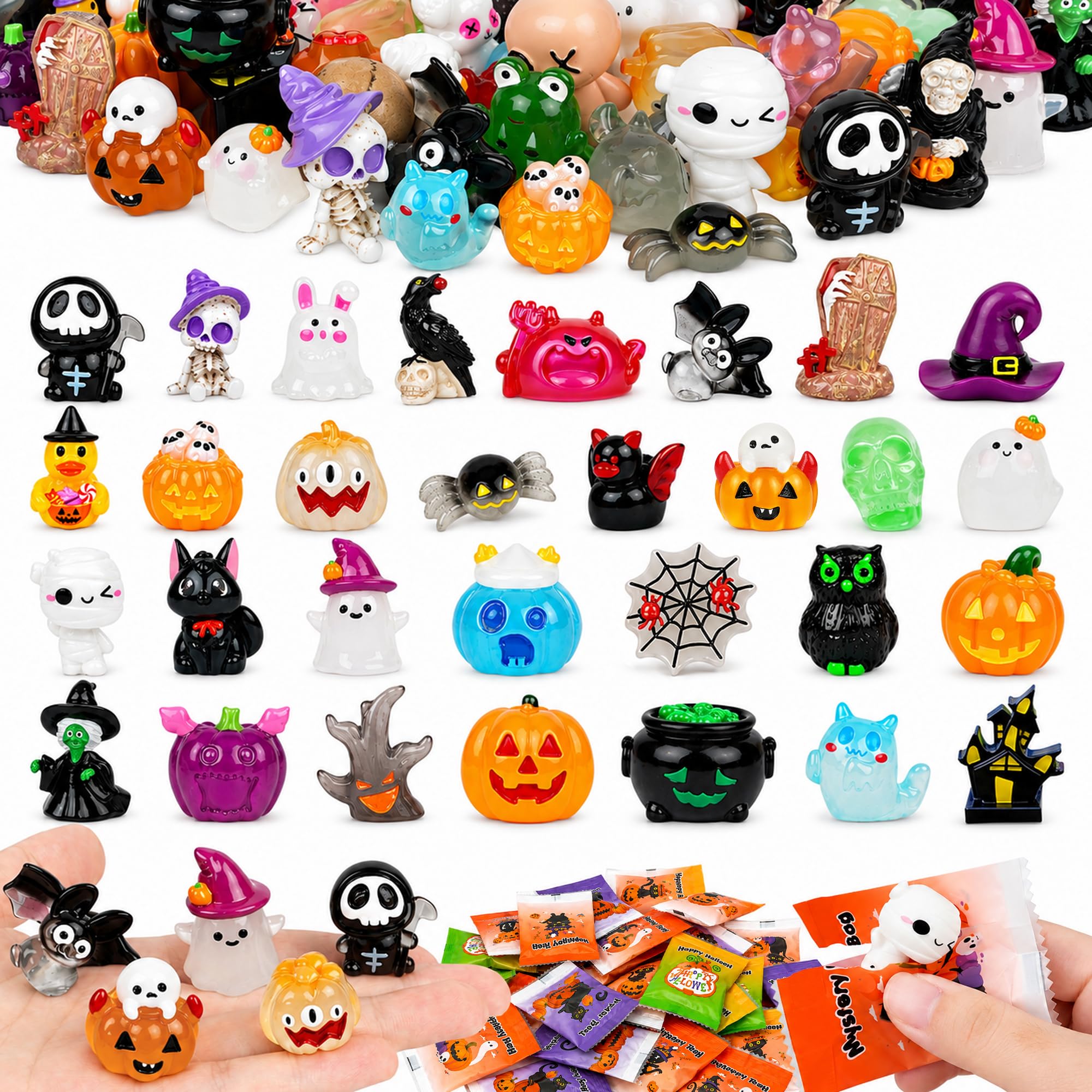 60PCS Halloween Mini Resin Figures Blind Bags, Resin Animals Mystery Bags