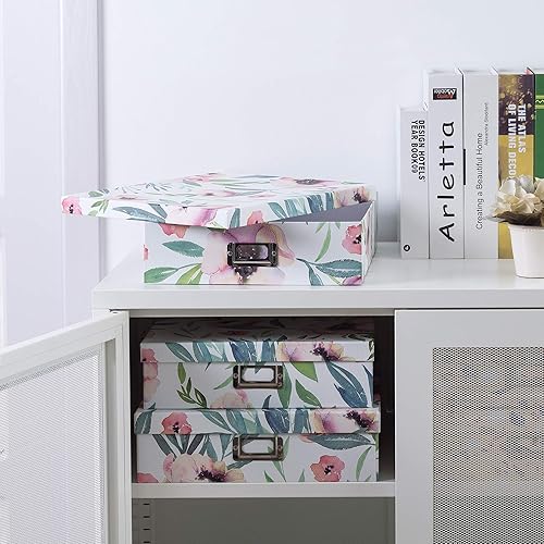 Miniatura 4 de Soul & Lane Cajas de almacenamiento decorativas de cartón con tapas para decoración del hogar, juego de 3 cajas de fotos florales y cartas,