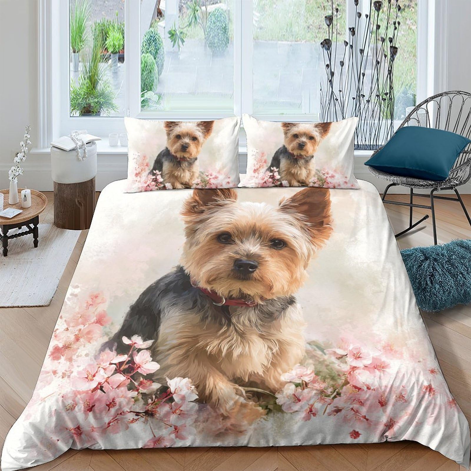 Ctjqhvkz Style-7 3D Printed Yorkshire Terrier Fitted Sheet Microfiber Soft Floral Bed Cover For Bedroom Guestroom Mattress Protection Single（135X200cm）