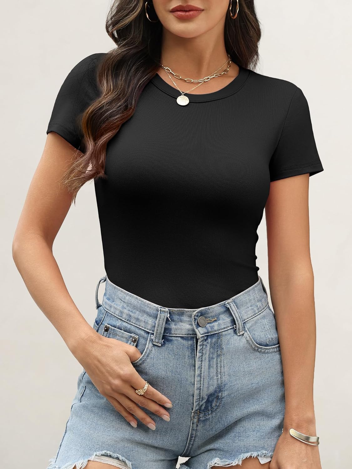 ANRABESS Womens Short Sleeve Tops Built in Bra 2026 Summer T Shirts Slim Fitted Going Out Y2K Basic Tee Vacation Clothes - Image 4