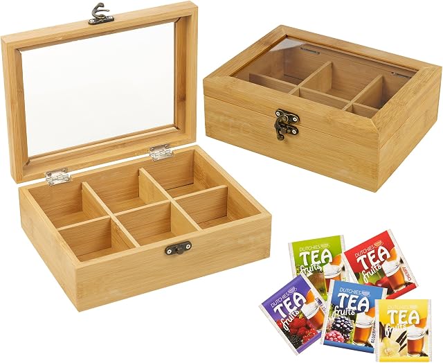 6 Compartment Wooden Bamboo Tea Box