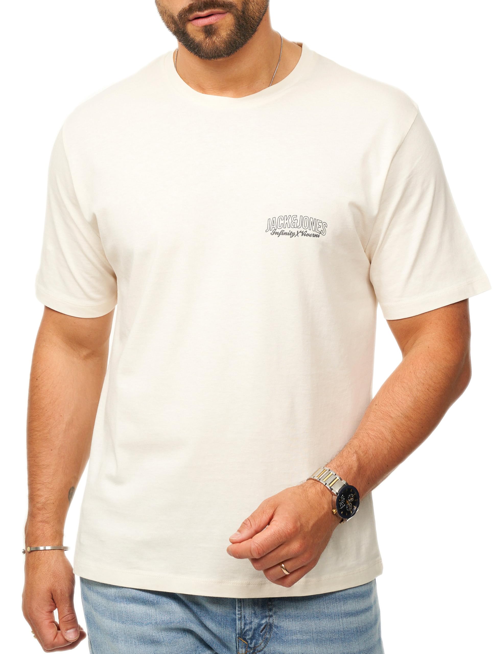 JACK & JONES Infinity Herren T-Shirt Infinity Tee O-Neck Shirt Kurzarmshirt Antique White M