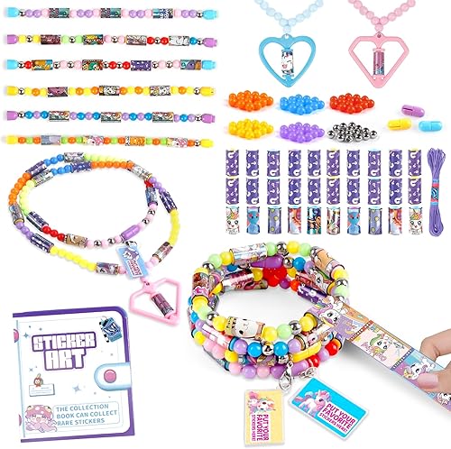 Plunack Kits de fabricación de joyas de bricolaje para niños, juego de calcomanías, incluye cuentas, dijes y colgantes, 320 rollos de calcomanías
