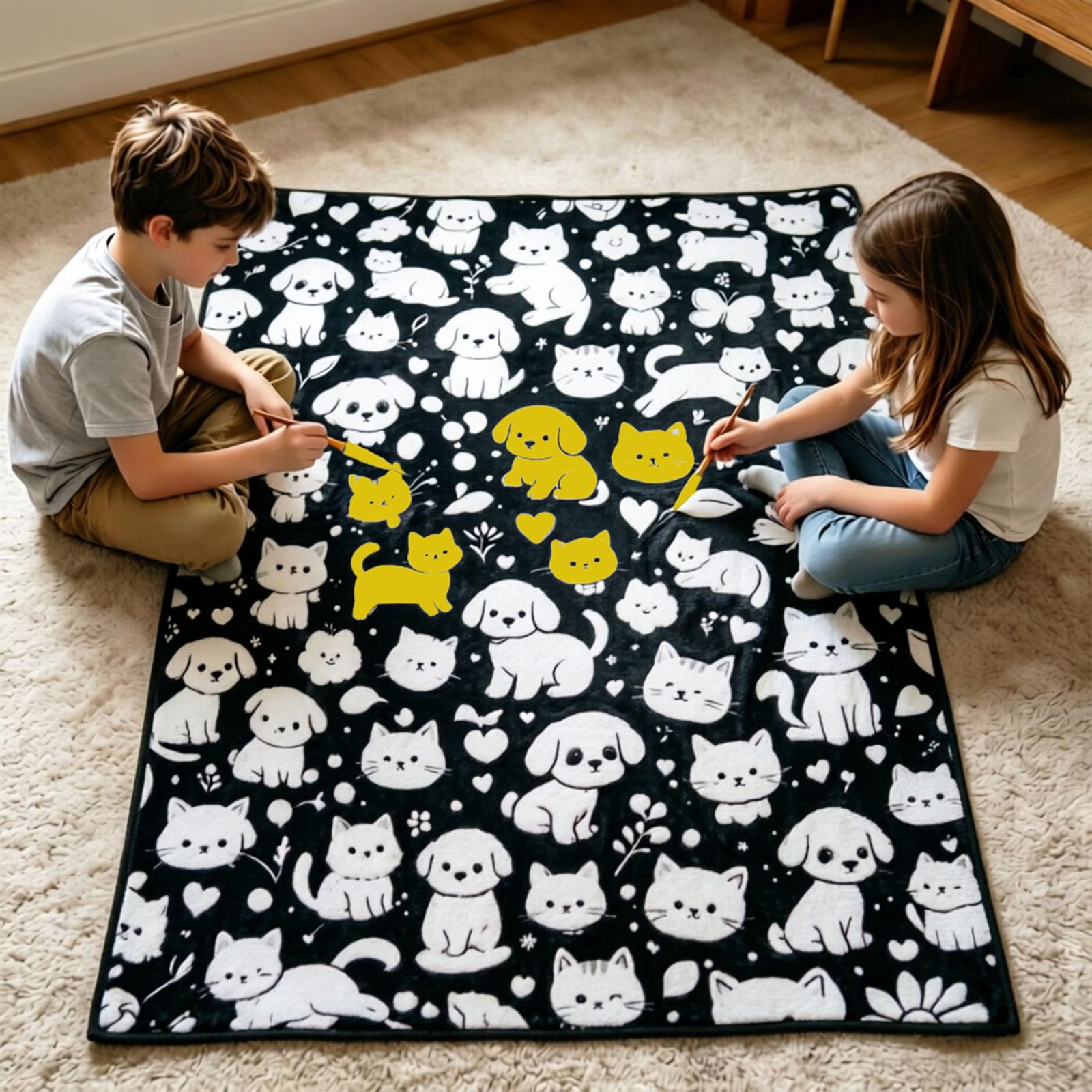 DIY-Maldecke 150×115 Cm,Wiederverwendbare Painting Blanket, Coloring Blanket Mit 24 Farben Pinsel - Waschbare Coloring Blankets Für Kinder & Erwachsene, Kreatives Bastel-set (Farbe 1)