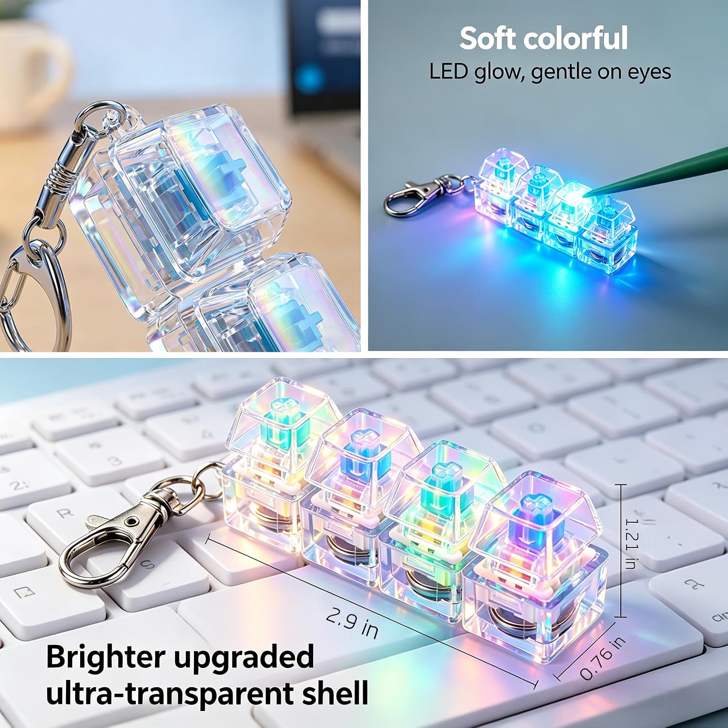 Keyboard Fidget Keychain,Stress Relief Anxiety Sensory Clicker Toy, Keyboard Button Finger Clicker for Anxiety Stress Relief, Sensory Decompression Toy for Kids & Adults (2 Pcs Click) image 2