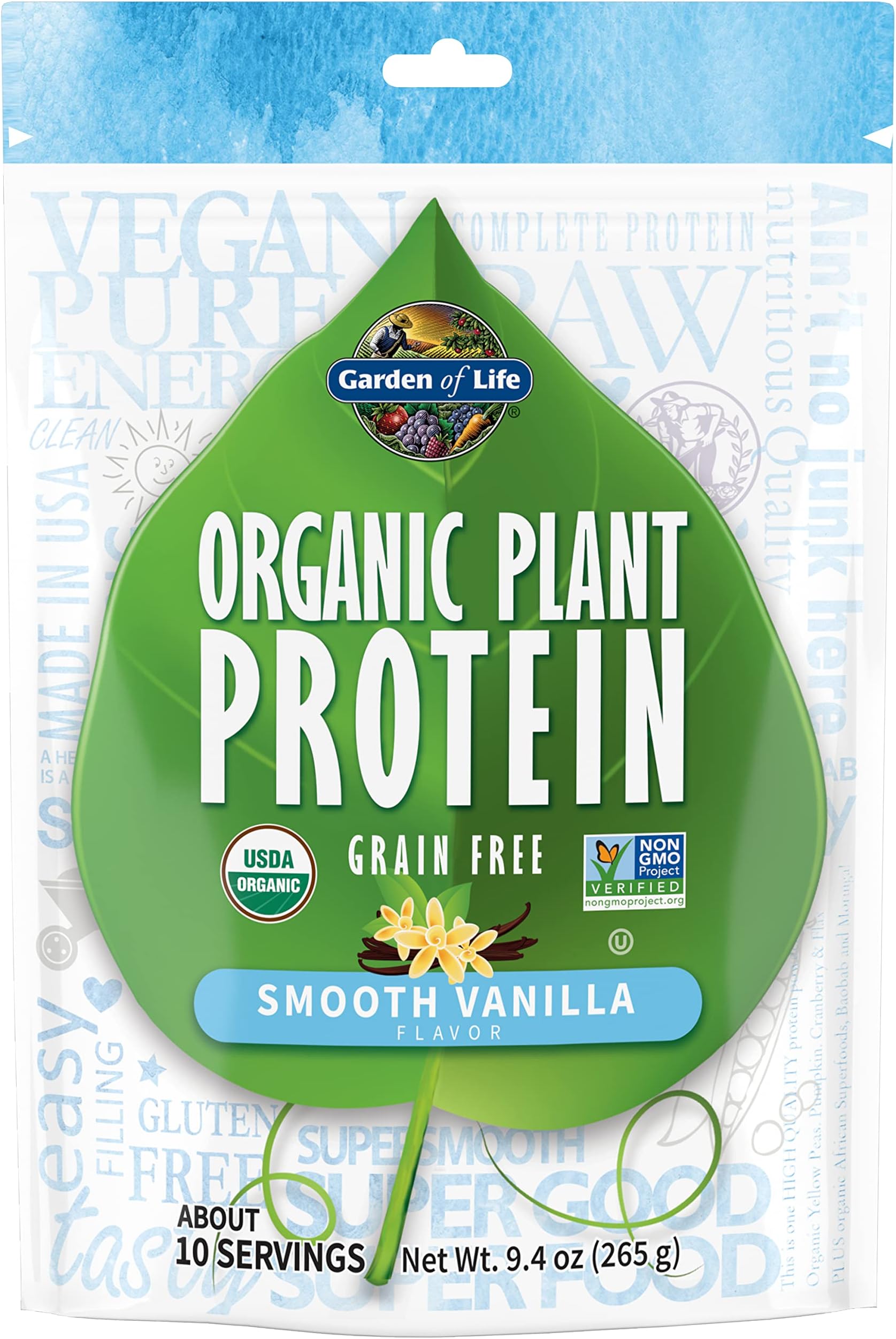 Organic Protein Powder - Vegan Plant-Based Protein Powder, Vanilla, 9.4 oz (265g) Powder