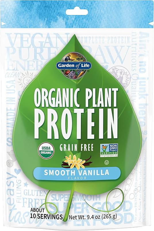 Garden of Life Organic Plant Protein Vanilla Powder, 10 Servings | Probiotics & Enzymes - Plant Based Powder, Amino Acids, Non-GMO, Grain-Free, Gluten-Free, Vegan