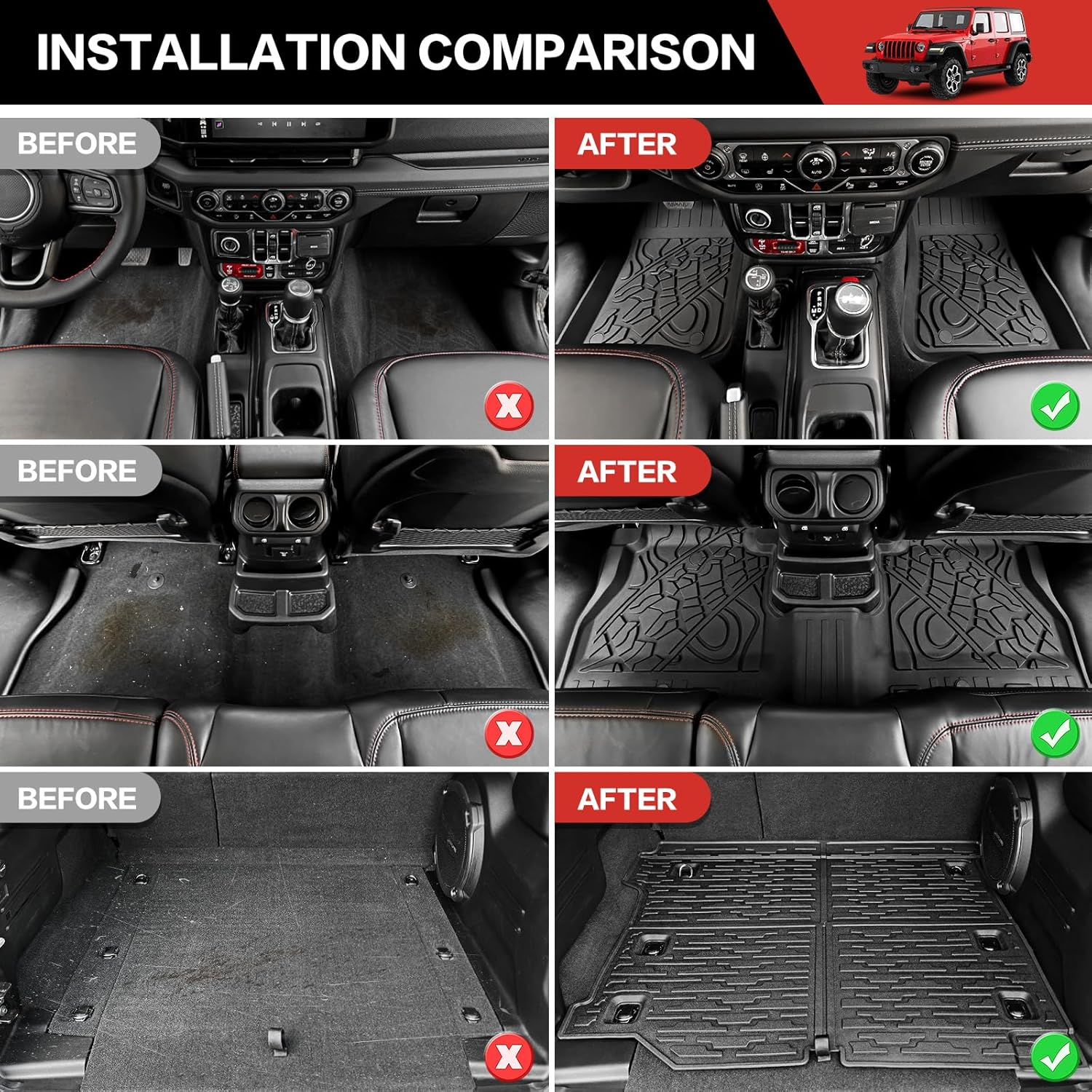 Cargo Mat Floor Mat Fit for Jeep Wranger JL JLU 4X4 2018-2025 Floor Liner Cargo Liner for 2024 Wranger Accessories(Cargo Mat+Floor Mat, 18-25 Wrangler 4X4)