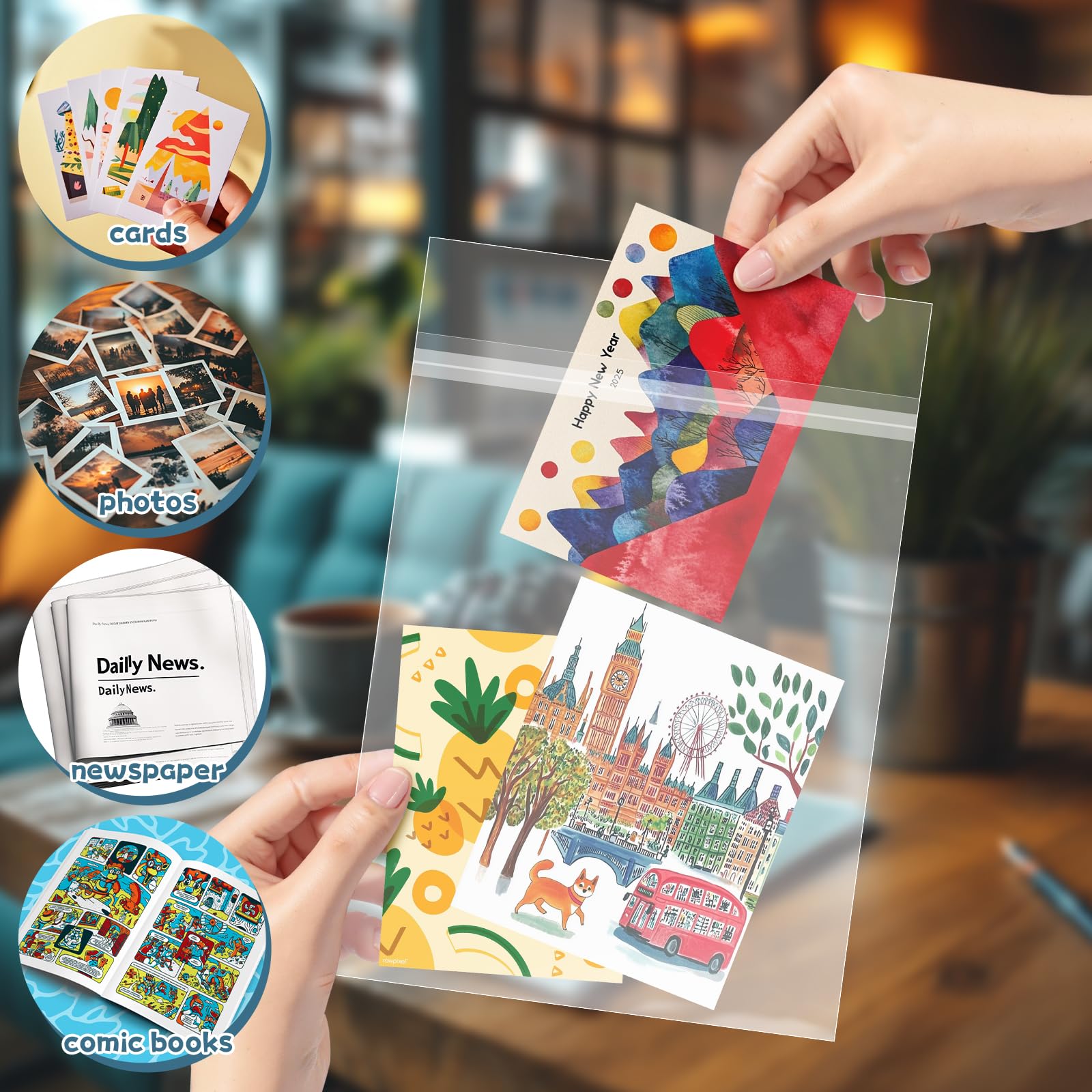 100 Pack Resealable Current Size Comic Book Bags, Crystal Clear Self Sealing Comic Sleeves Storage Protection for Regular Comics Magazine Storage, 7.2 X 10.6 Inches