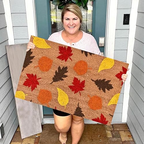 Miniatura 6 de Felpudo de bienvenida con diseño de calabaza de otoño para puerta delantera, interior y exterior, tapete de otoño para el hogar, cocina, suelo,