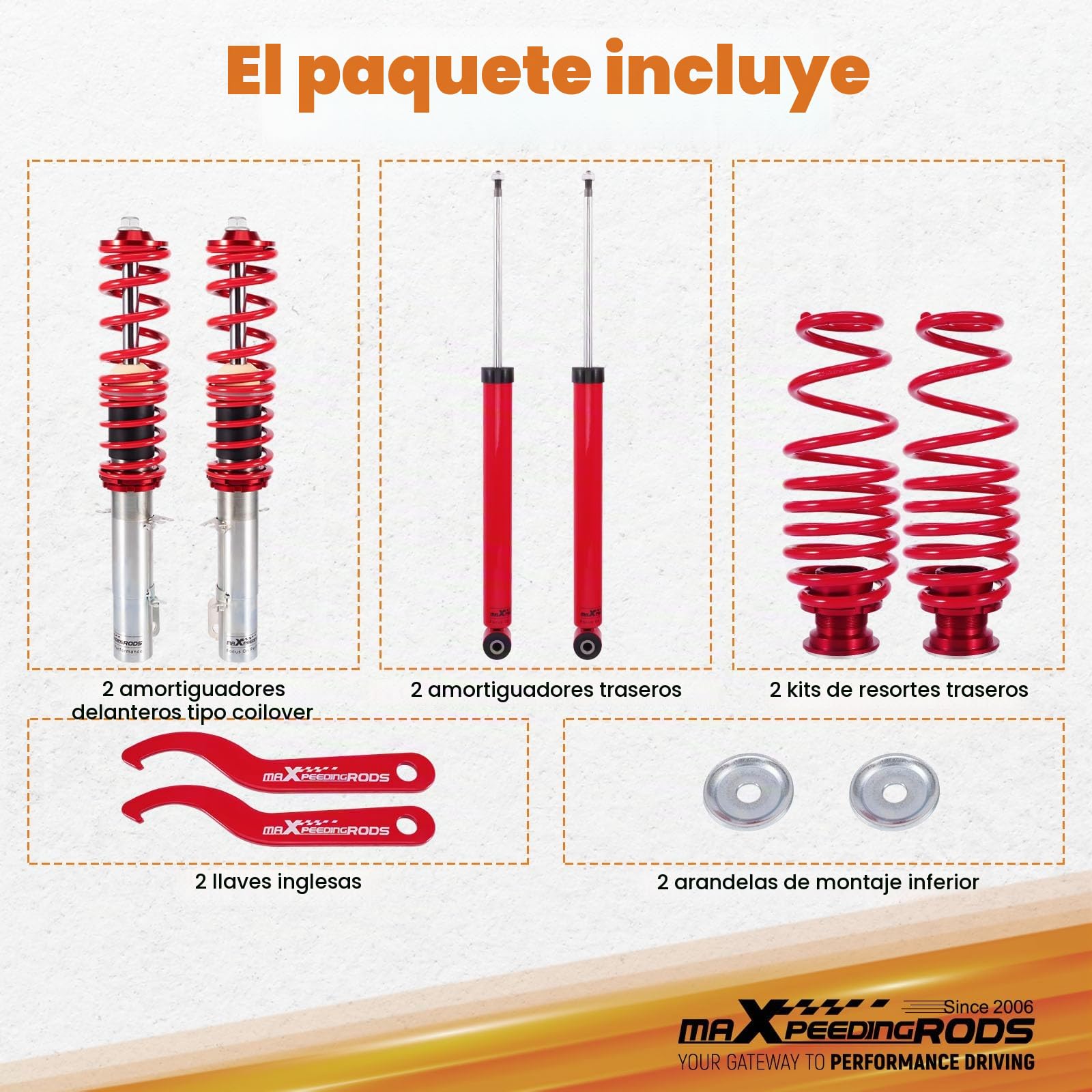 maXpeedingrods 4x Coilover Ajustable, Amortiguador para VW Golf Mk4 para Seat Leon, Suspensión Roscada Regulable en Altura