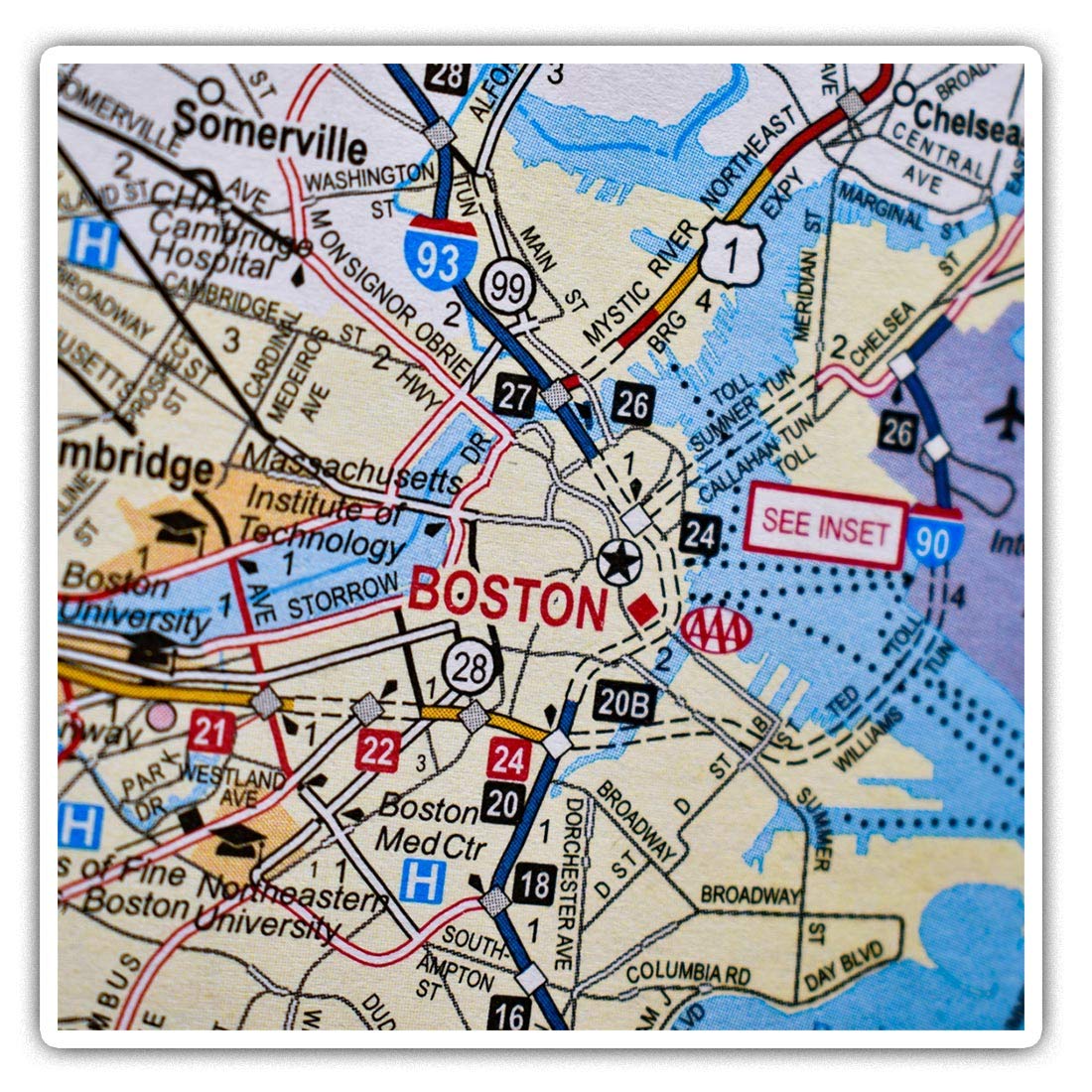 Destination Vinyl Ltd Multi 2 X 10Cm Square Vinyl Stickers - Boston Massachusetts America Usa Travel Map Decals 44428
