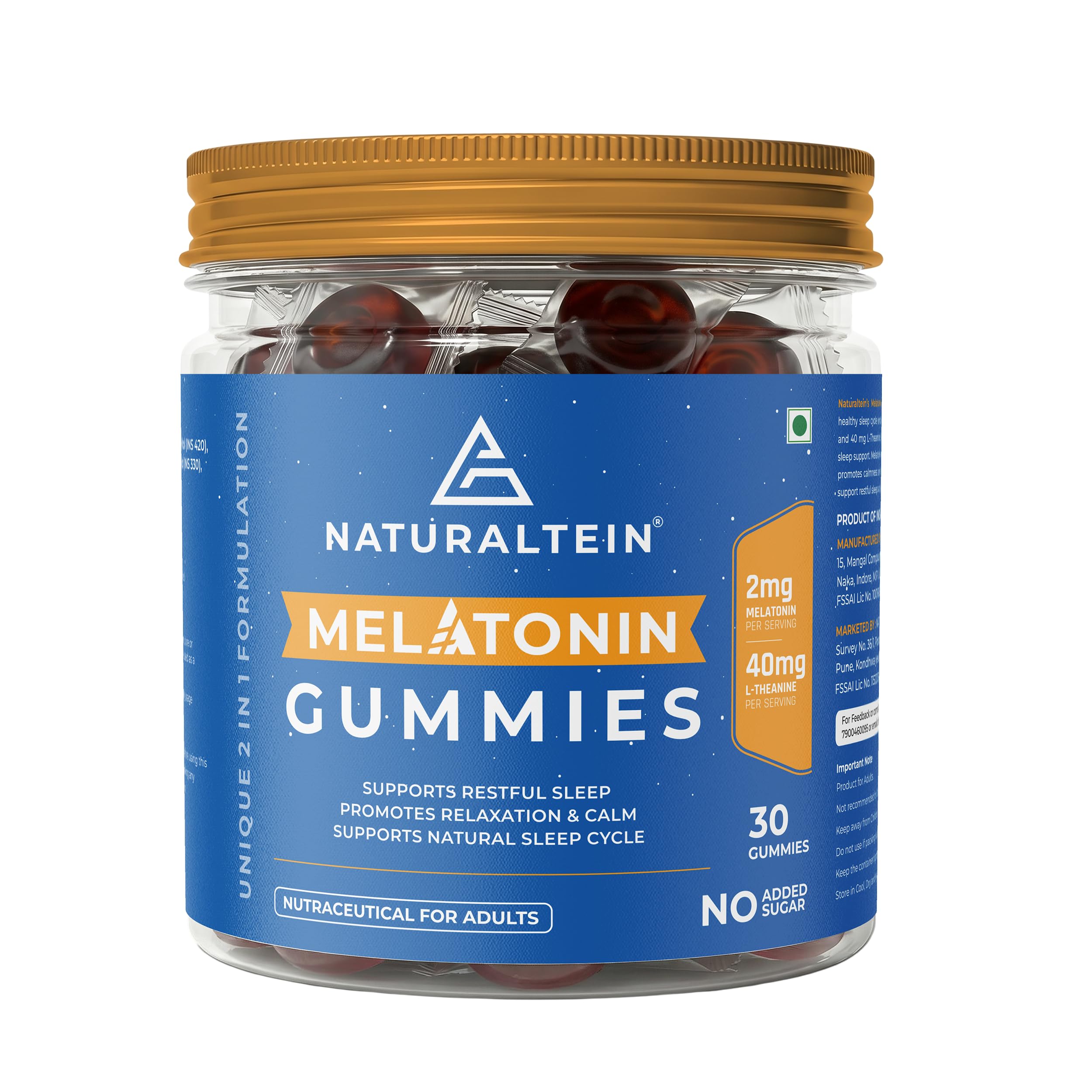 NATURALTEIN Sleep Gummies with 2 mg Melatonin & 40 mg L-Theanine -30 Gummies | Natural Sleep Cycle Support | Calm & Relaxation Support