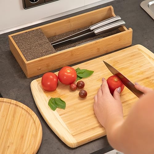 Miniatura 2 de Bloque de cuchillos de bambú, organizador de cuchillos en el cajón, almacenamiento de cubiertos, HWD 2.6x15.0x6.1 in, natural