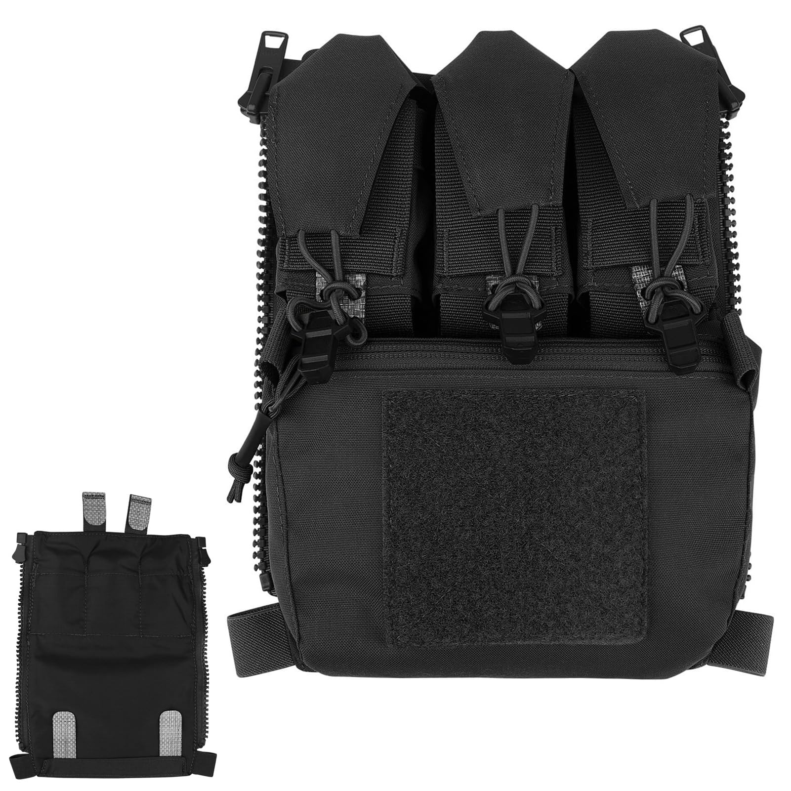 Panneau Dorsal Tactique MOLLE Zippé Avec Porte-chargeurs Triples Et Pochette Zippée - Sac D'extension Pour Gilet Airsoft De Chasse Et Sac À Dos Tactique