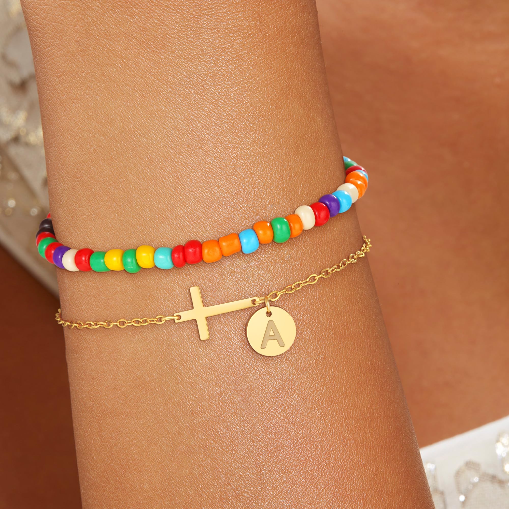 Decholly Teen Girl Gifts Trendy Stuff - 4 5 6 7 8 9 10 11 12 13 14 15 16 Year Old Birthday Gifts for Tween Teen Teenage Girl Gift Idea, M Cross Initial Bracelet Girls Kids Jewelry