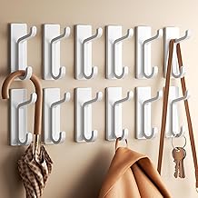 pickpiff Lot de 12 crochets adhésifs extra solides - En métal - Pour porte et serviette - Sans perçage - Blanc