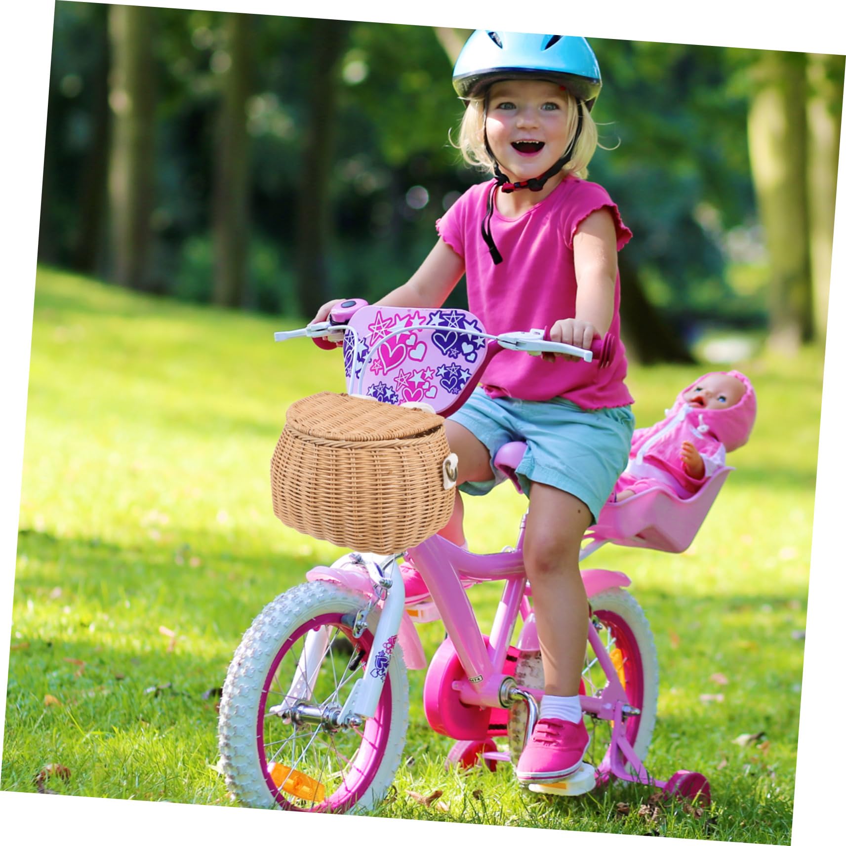 Cesta de Bicicleta de Ratán para Niños, Delantera Amarilla