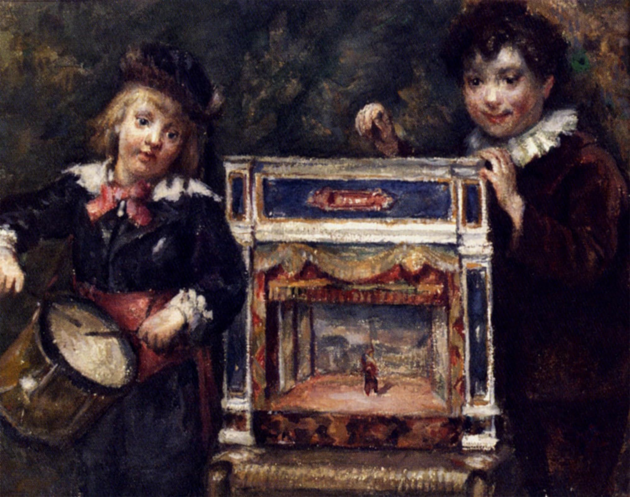 SERENDIPITP Vintage Wall Art Canvas Nordic Poster Canvas Print Picture Portrait of The Artist's Two Sons With Their Puppet Theatre Marcellin Desboutin Wall Art Poster for Home Decor 60x90cm