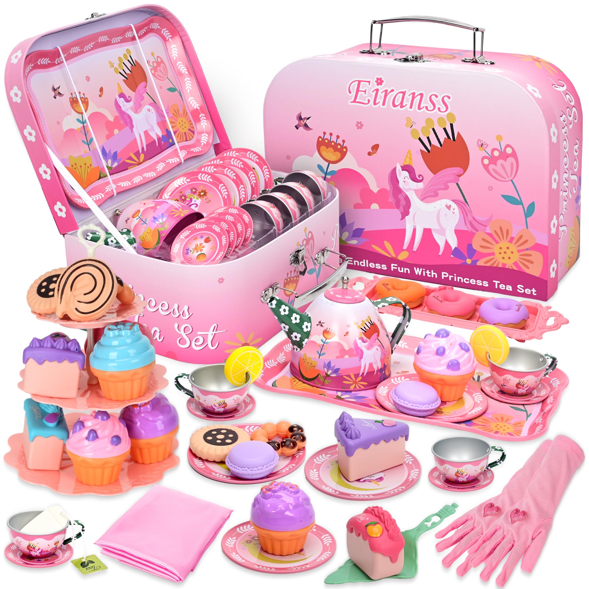 Tea Party Set for Little Girls Tin Princess Unicorn Tea Time Toys ...
