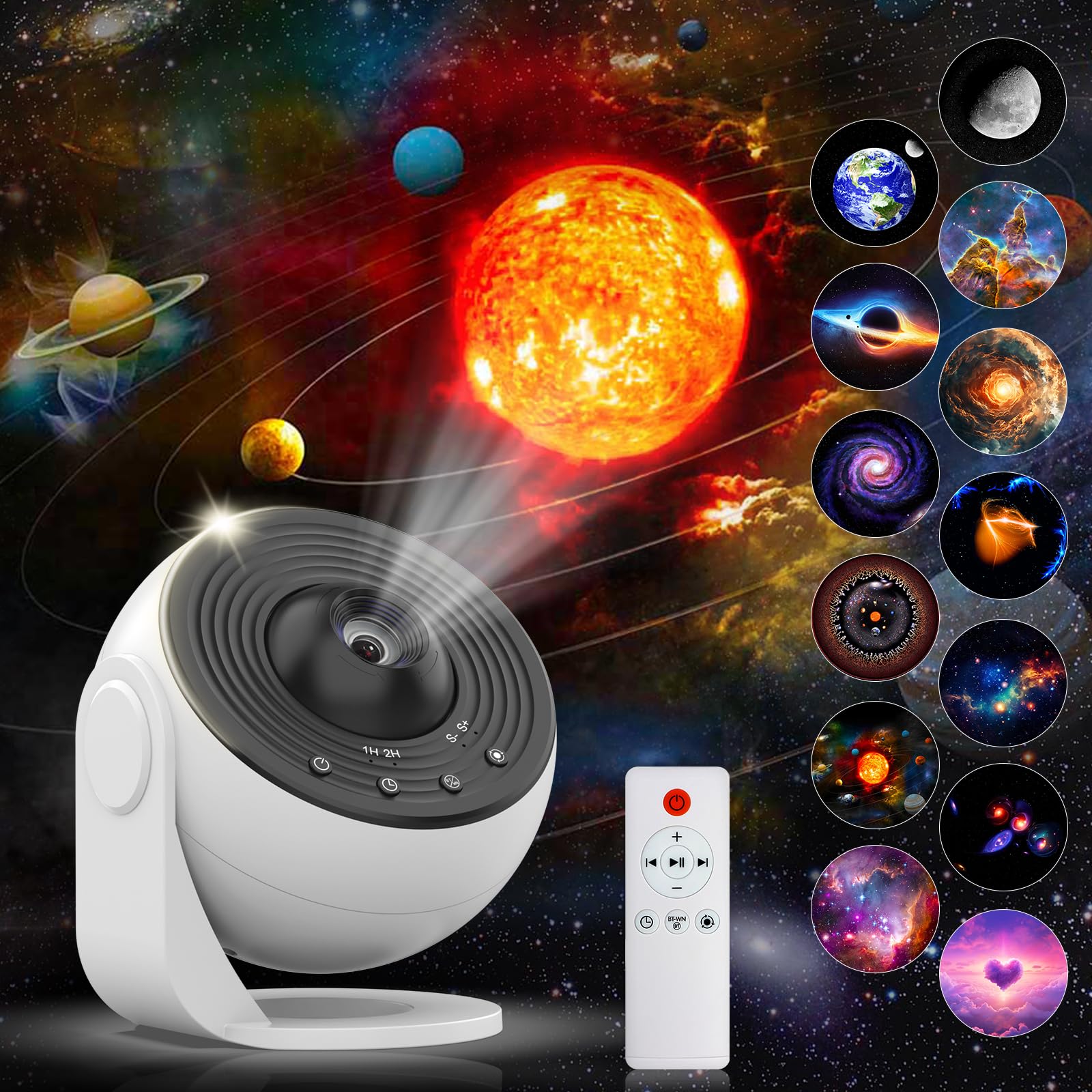 Charmofun Proiettore Stelle Soffitto, 14-in-1 Proiettore Galassi con telecomando, Skylight Planetario Lampada con Timer e Angolo Regolabile 360°, Lampada Stelle con 14pcs Film Dischi
